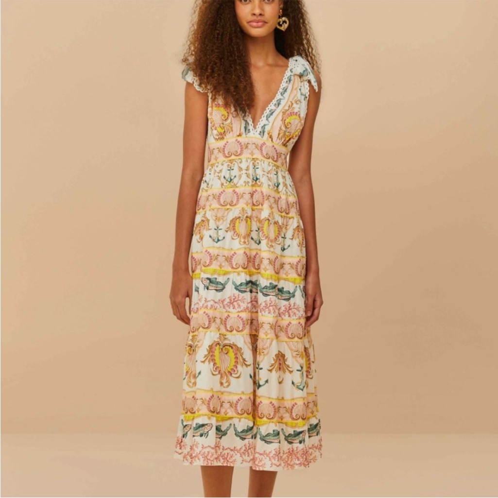Farm Rio Off-White Maritime Magic Midi Dress Size M Medium